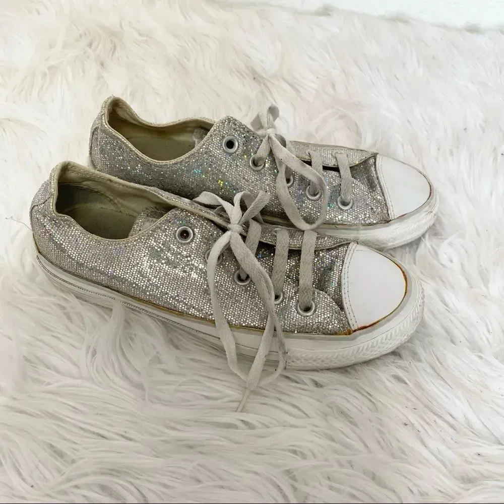 Converse Chuck Taylor All Star 109451F silver glitter lace up sneakers unisex 4